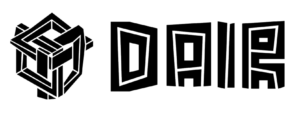 The Dair Logo. Entagled squares in black with the name next to it.